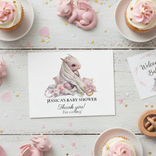 Carte Postale Merci de Baby shower de dragon rose
