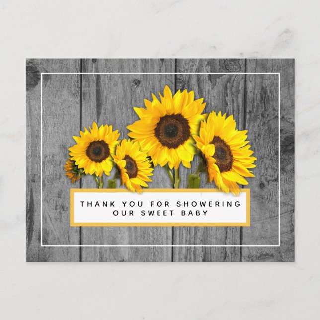 Carte Postale Merci de Baby shower de tournesol rustique (Devant)