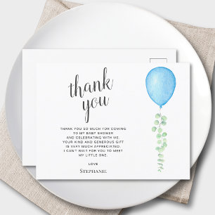Carte Postale Merci de Baby shower Eucalyptus Bleu