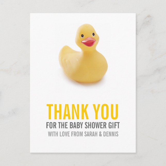 Carte Postale Merci de Baby shower jaune canard (Devant)