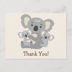 Carte Postale Merci de Baby shower Koala Twins