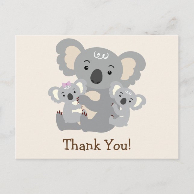 Carte Postale Merci de Baby shower Koala Twins (Devant)