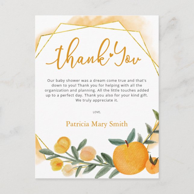 Carte Postale Merci de Baby shower orange Little Cutie (Devant)