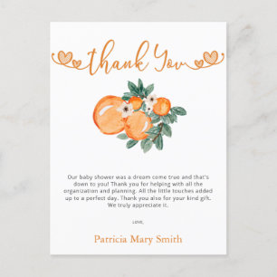 Carte Postale Merci de Baby shower orange Little Cutie