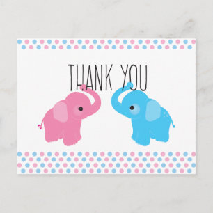 Carte Postale Merci de Baby shower Twin Elephant