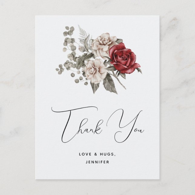 Carte Postale Merci de bouquet rouge gris et crème Boho (Devant)