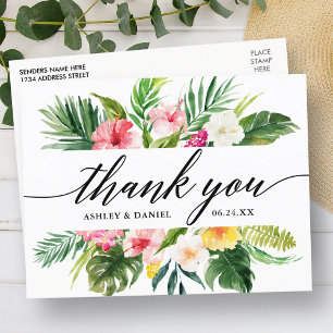 Carte Postale Merci de calligraphie de Mariage floral tropical
