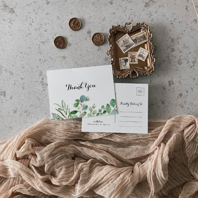 Carte Postale Merci de calligraphie végétale de l'eucalyptus ver (Créateur téléchargé)