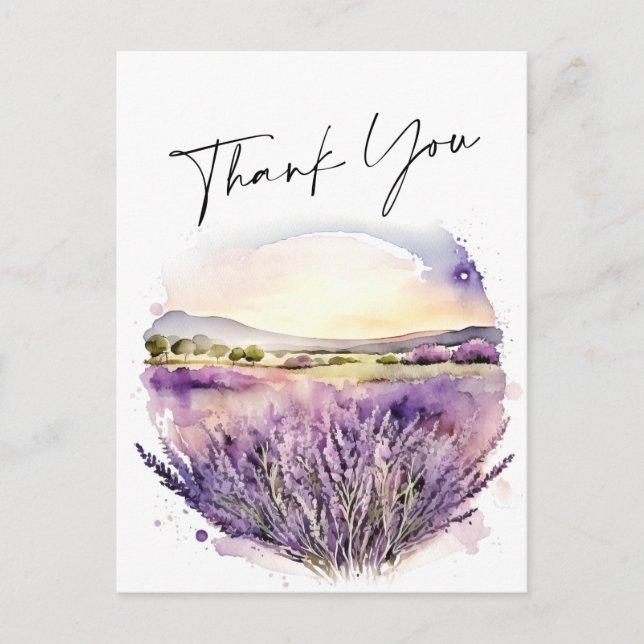 Carte Postale Merci de champ de fleurs de lavande aquarelle (Devant)