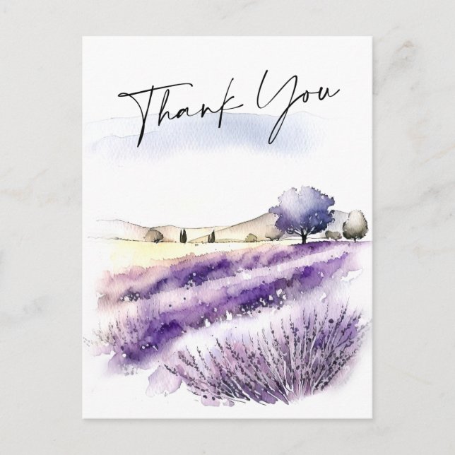 Carte Postale Merci de champ de fleurs de lavande aquarelle (Devant)