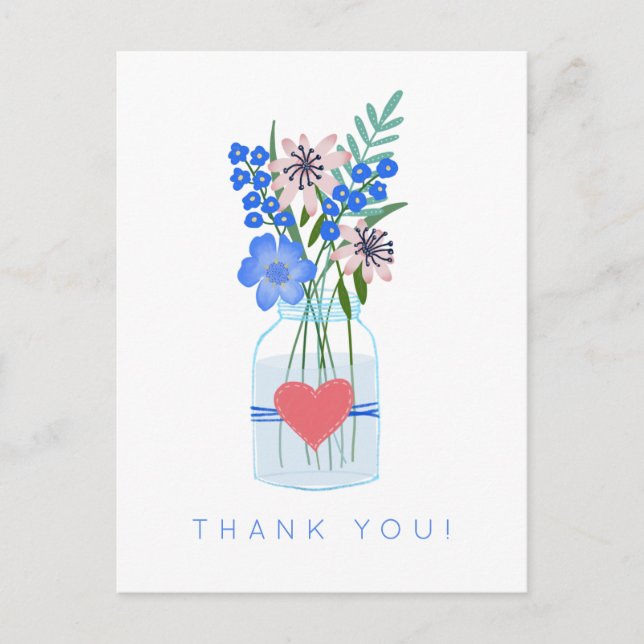 Carte Postale Merci de coeur d'Amour Jar de Mason Floral Rustiqu (Devant)