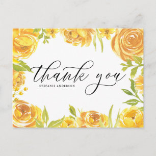 Carte Postale Merci de  d'aquarelle jaune Roses et pivoines