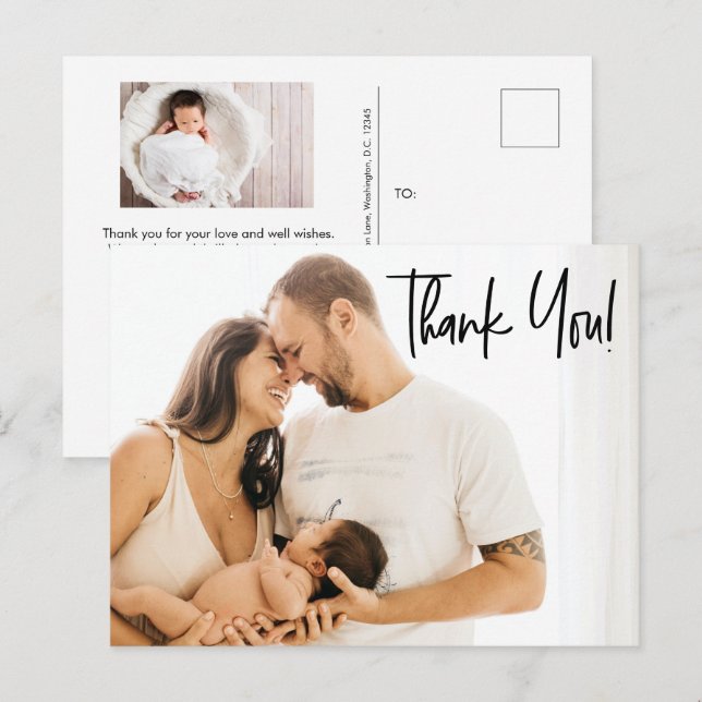 Carte Postale Merci de douche pour bébé moderne photos personnal (Devant / Derrière)