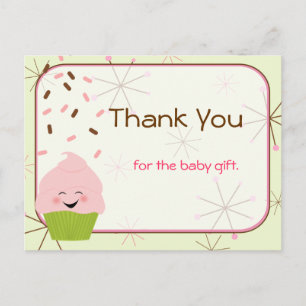 Carte Postale Merci de fête de bébé saupoudré en rose