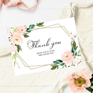 Carte Postale Merci de Fête des mariées géométrique rose floral