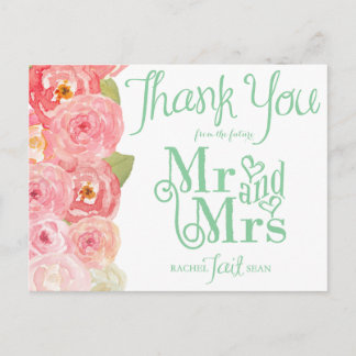 Carte Postale Merci de Fête des mariées rose et vert