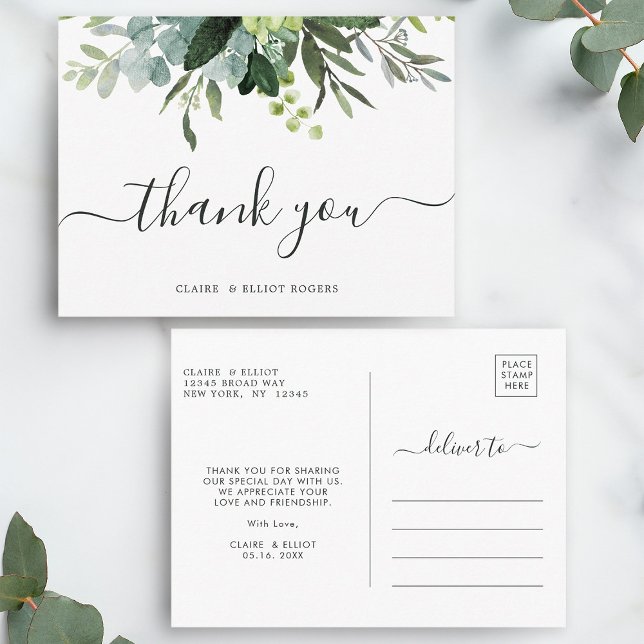 Carte Postale Merci de feuillage vert Eucalyptus (Front & Back)