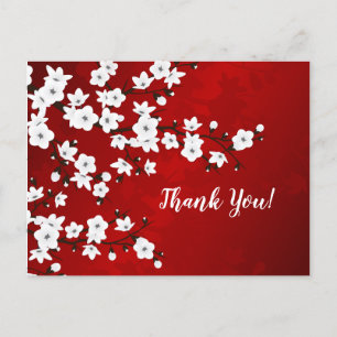 Carte Postale Merci De Fleurs De Cerisier Noir Rouge Et Blanc