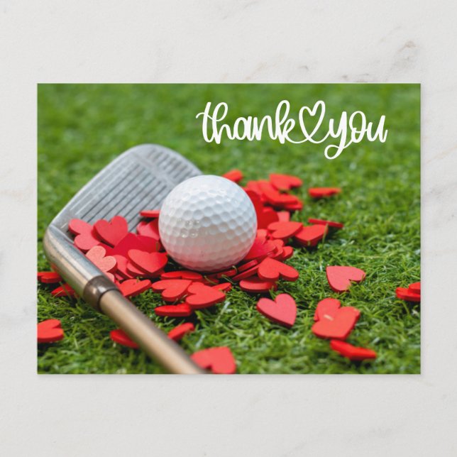 Carte Postale Merci de golf avec amour coeur rouge sur golfeur v (Devant)