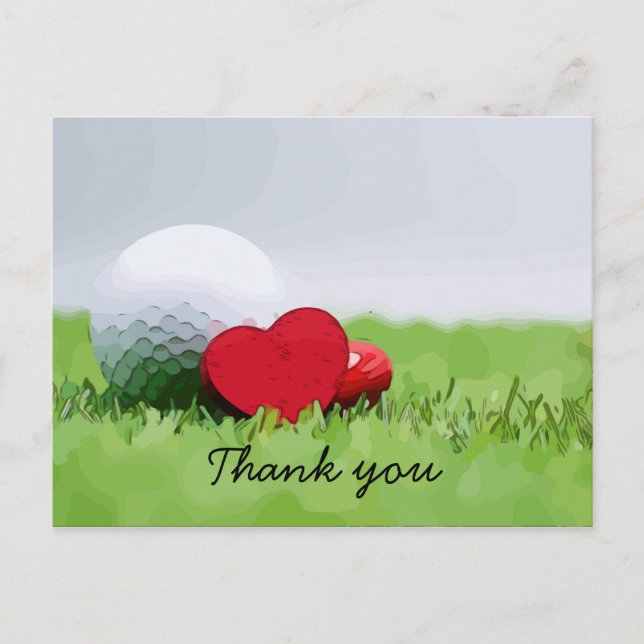 Carte Postale Merci de golf avec balle de golf et coeur d'amour (Devant)