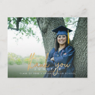 Carte Postale Merci de graduation de script stylish Faux Gold