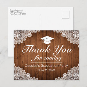 Carte Postale Merci de graduation en bois rustique et dentelle b