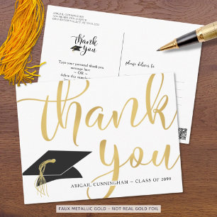 Carte Postale Merci de graduation en or métallique de script mod