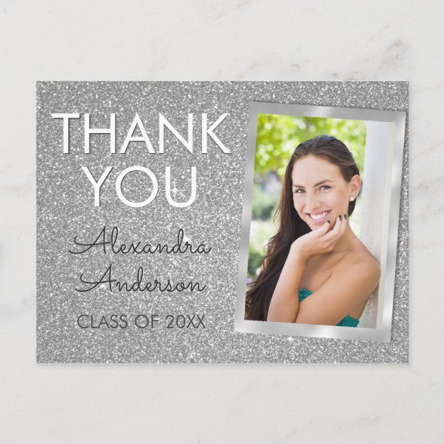 Carte Postale Merci de graduation en Parties scintillant argent  (Devant)