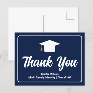 Carte Postale Merci de graduation en typographie blanche bleue m