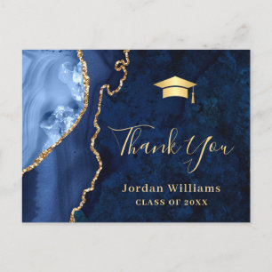Carte Postale Merci de graduation moderne en marbre bleu or