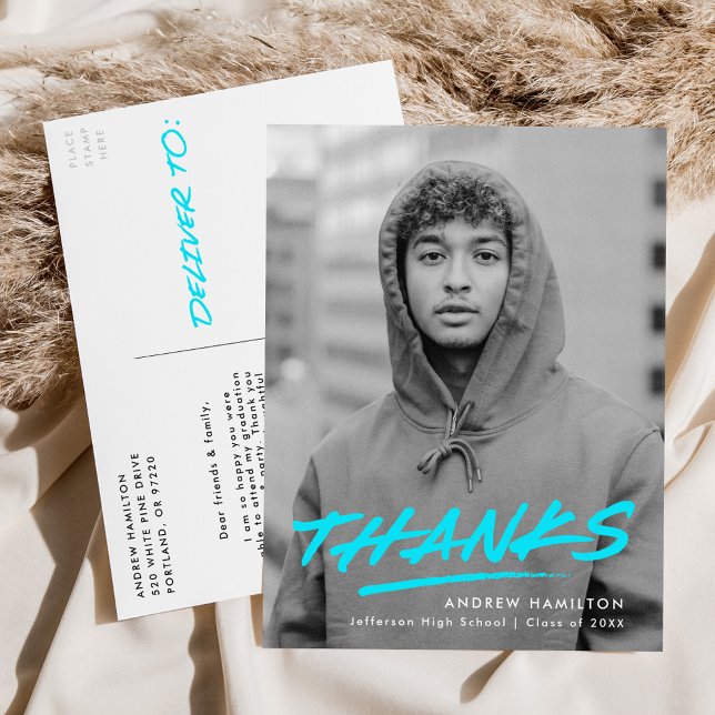 Carte Postale Merci de graduation photo moderne en pointillés Tu (Créateur téléchargé)