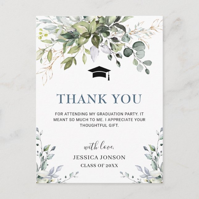 Carte Postale Merci de graduation simple et élégant d'Eucalyptus (Devant)