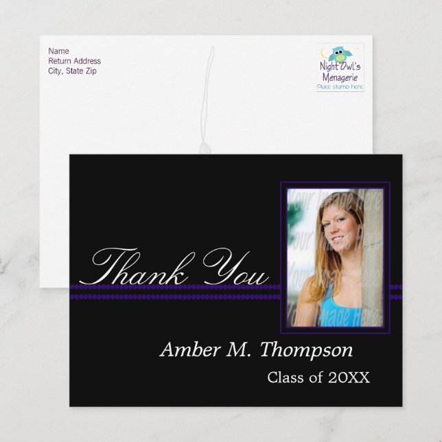 Carte postale Merci de graduation violet et noir (Devant / Derrière)