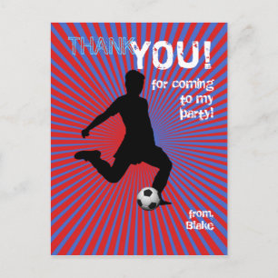 Carte postale Merci de la fête de soccer - Boy Red