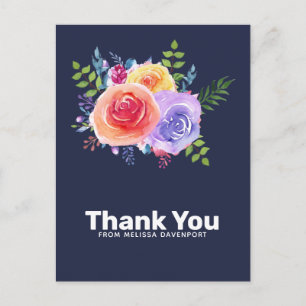 Carte Postale Merci de la fête du Bouquet Floral Rose