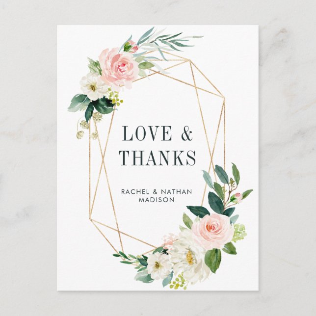 Carte Postale Merci de Mariage à cadre or à fleurs blanches (Devant)