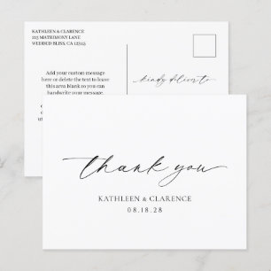 Carte Postale Merci de mariage classique noir et blanc élégant
