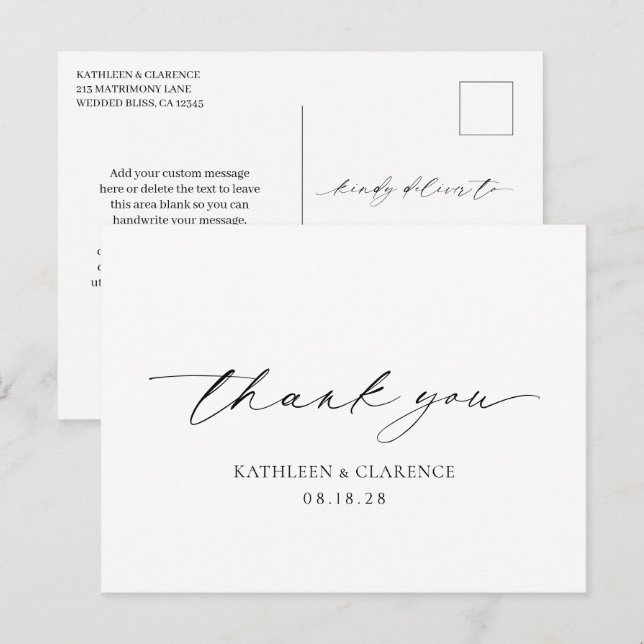 Carte Postale Merci de mariage classique noir et blanc élégant (Devant / Derrière)