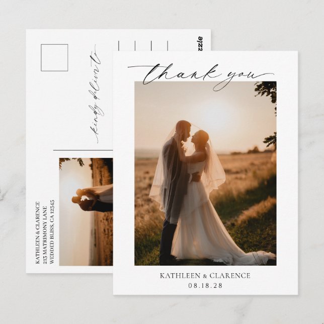 Carte Postale Merci de mariage classique noir et blanc élégant (Devant / Derrière)