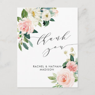 Carte Postale Merci de Mariage d'aquarelle en fleurs blanches