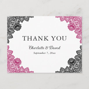 Carte Postale Merci de Mariage de dentelle floral noir et blanc 