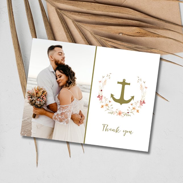 Carte Postale Merci de mariage de la plage photo nautique (Nautical Photo Beach Wedding Thank You Postcard)