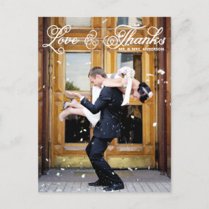 Carte Postale Merci de Mariage de photo à un joli script blanc