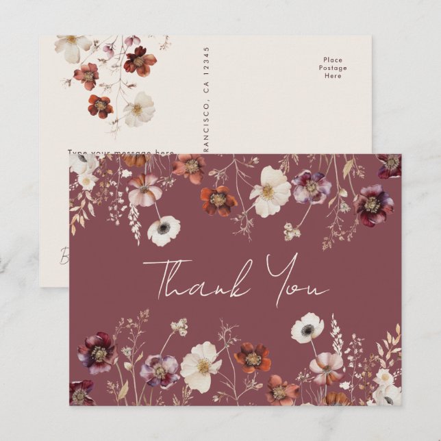 Carte Postale Merci de Mariage floral séché à la chute capricieu (Devant / Derrière)