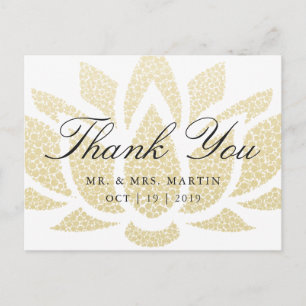 Carte Postale Merci de mariage personnalisé Gold Lotus