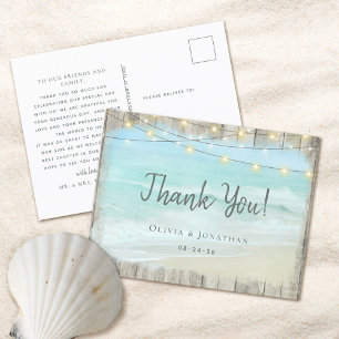 Carte Postale Merci de mariage Rustic Wood Beach