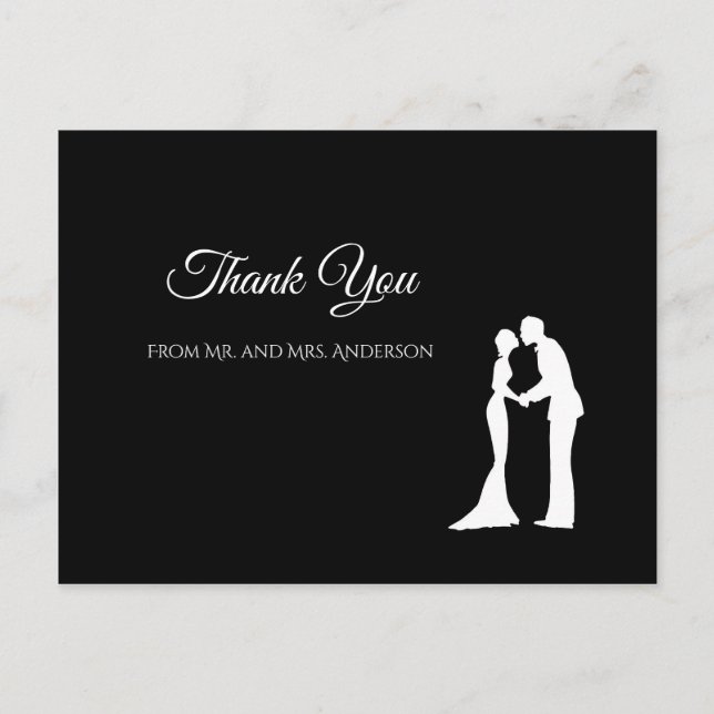 Carte Postale Merci de mariage simple noir et blanc élégant (Devant)