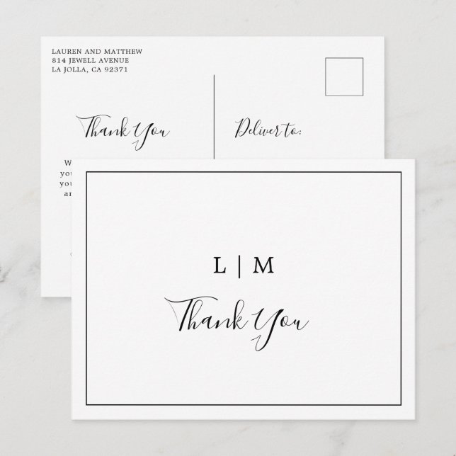Carte Postale Merci de mariage simple noir et blanc élégant (Devant / Derrière)