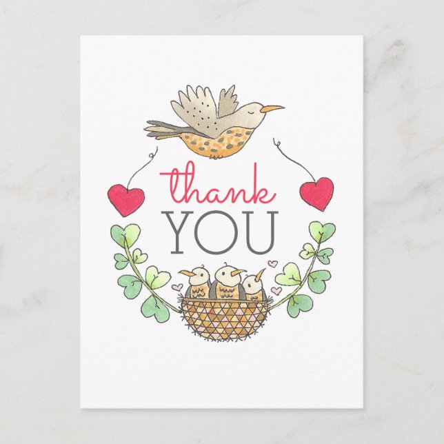 Carte Postale Merci de nid d'oiseaux mignon (Devant)