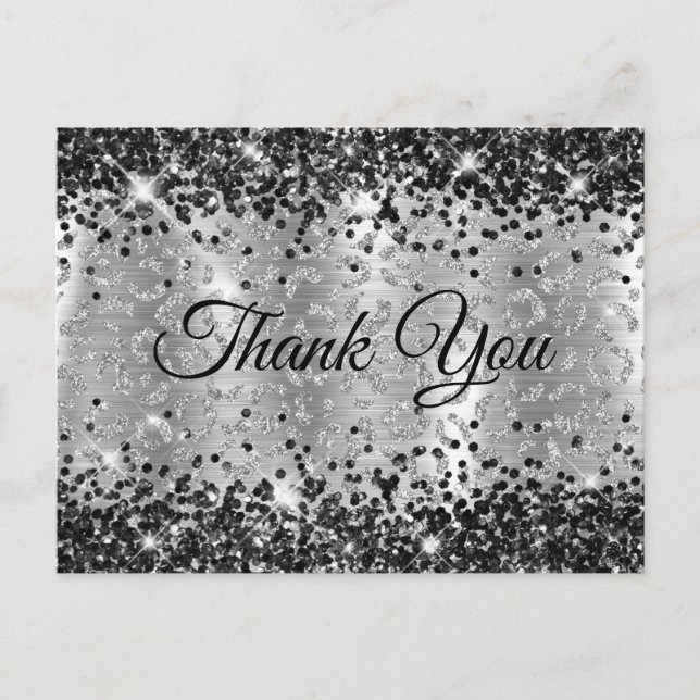 Carte Postale Merci de paillettes noir et argent Imprimé léopard (Devant)